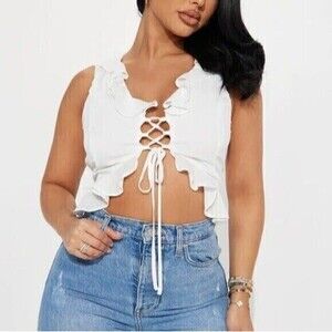 Lace Up Front Ruffled Blouse Size Large RefN10‎